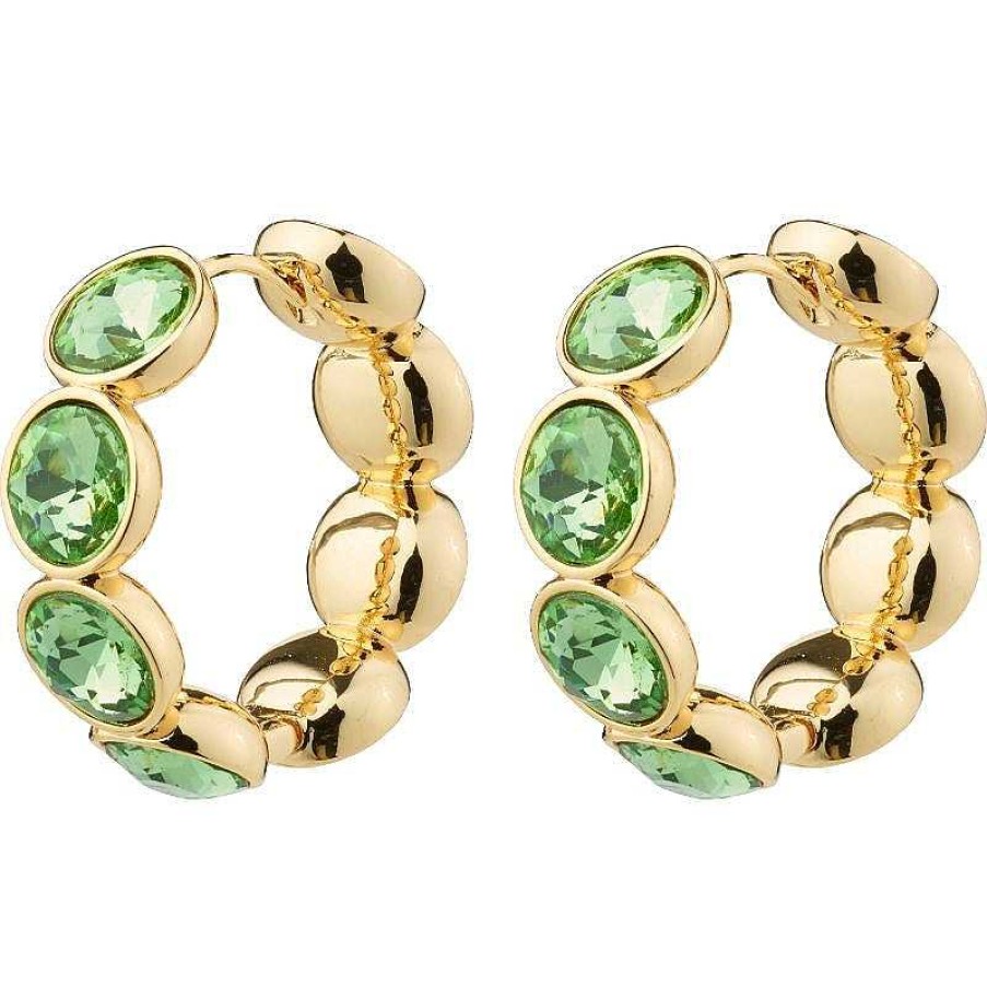 Earrings Pilgrim Jewellery | Callie Recycled Crystal Hoops - Gold Plated - Green