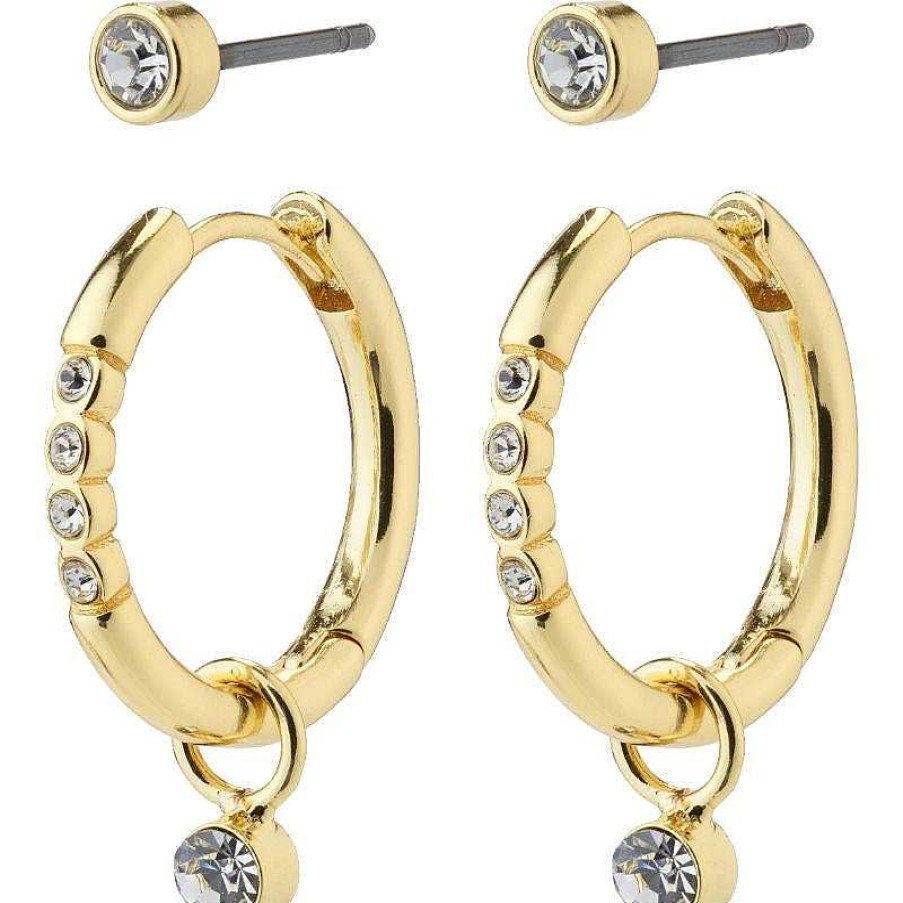 Earrings Pilgrim Jewellery | Elna Recycled Crystal Earrings 2-In-1 Set - Gold Plated