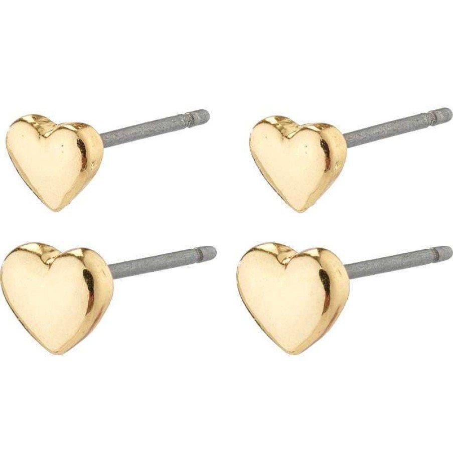 Earrings Pilgrim Jewellery | Afroditte Recycled Heart Earrings 2-In-1 Set - Gold Plated