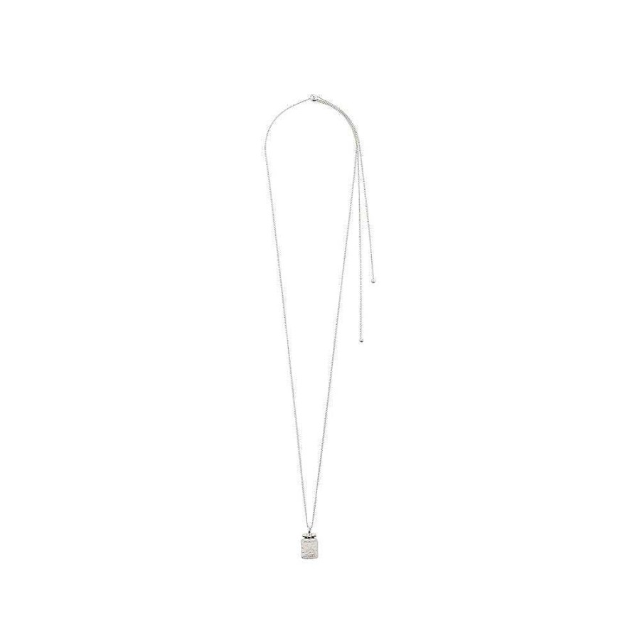 Necklaces Pilgrim Jewellery | Msf Square Hammered Pendant Necklace - Silver Plated