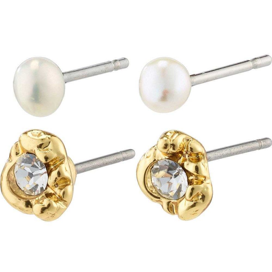 Earrings Pilgrim Jewellery | Tina Recycled Crystal & Pearl Studs - Gold Plated