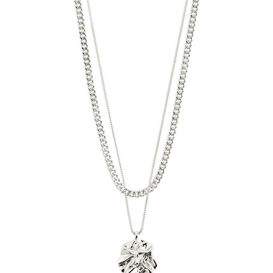 Necklaces Pilgrim Jewellery | Willpower Curb Chain And Coin Necklace 2-In-1 Set - Silver Plated