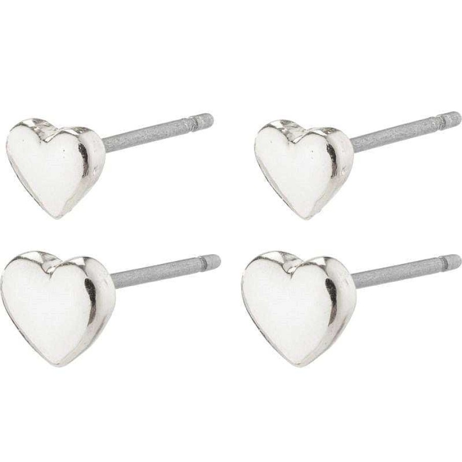 Earrings Pilgrim Jewellery | Afroditte Recycled Heart Earrings 2-In-1 Set - Silver Plated