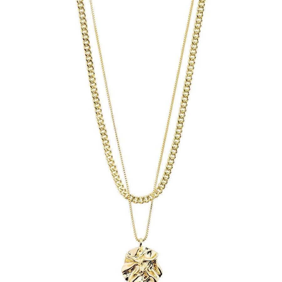 Necklaces Pilgrim Jewellery | Willpower Curb Chain And Coin Necklace 2-In-1 Set - Gold Plated